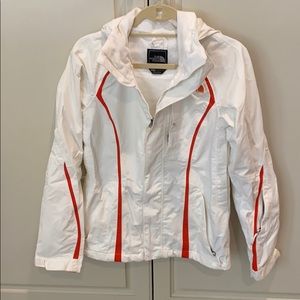 The Northface white and orange jacket.